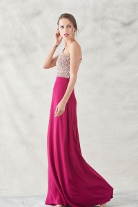 vestido largo frambuesa con lentejuelas escote asimetrico anne