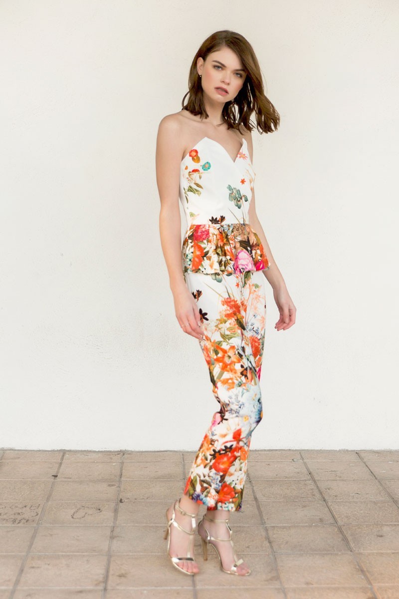 mono largo pitillo crepe saten estampado flores