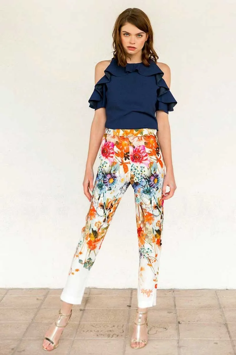 Pantalón Pitillo Estampado Flores Jacinto