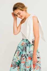 Falda larga otoman azul claro estampada mariposas flores ajustada