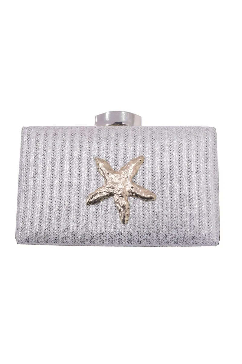 Clutch de Rafia Metalizada con Estrella de Mar Dorada
