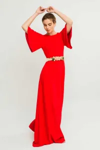 Vestido Largo Rojo Manga Ranglan Campana Escote Espalda Abierta