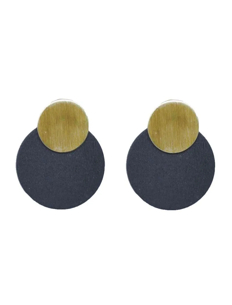 Pendientes Madera Azules Círculo Dorado