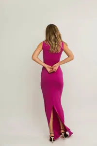 Vestido largo drapeado cintura sin mangas frambuesa
