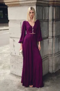 falda pantalon brocado morado invitada boda fiesta civil mama de