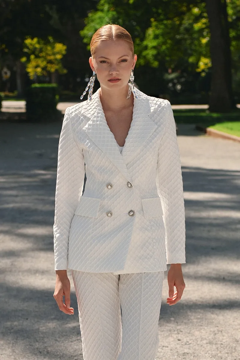 Chaqueta americana jacquard brocado blanca novia