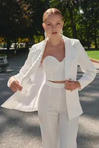 Chaqueta americana jacquard brocado blanca novia
