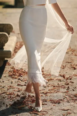 Falda midi blanca de plumas Corolla