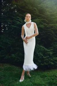 Falda midi blanca de plumas Corolla