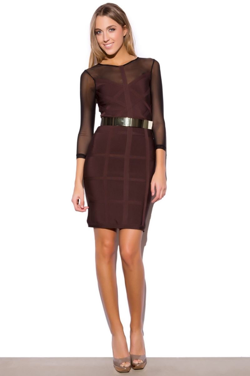 vestido bandage marron media manga4