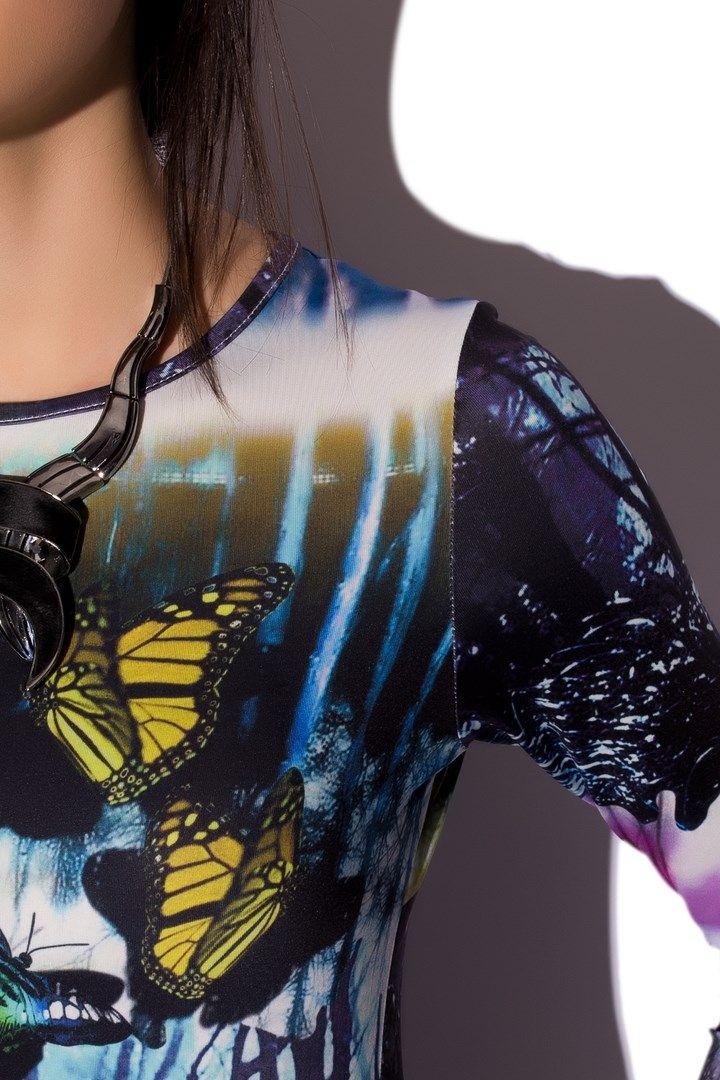 Vestido Ajustado manga larga estampado bosque