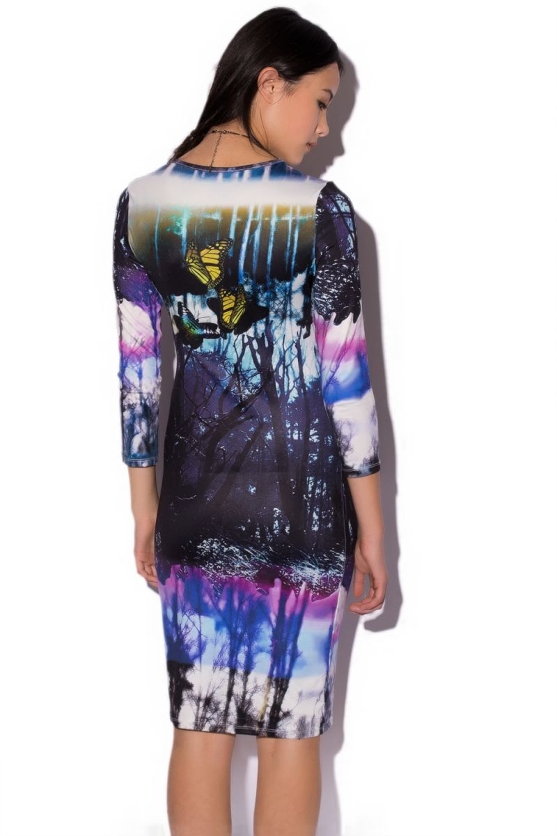 Vestido Ajustado manga larga estampado bosque