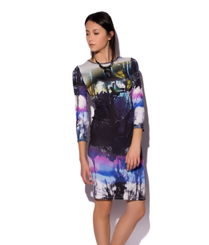 Vestido Ajustado manga larga estampado bosque