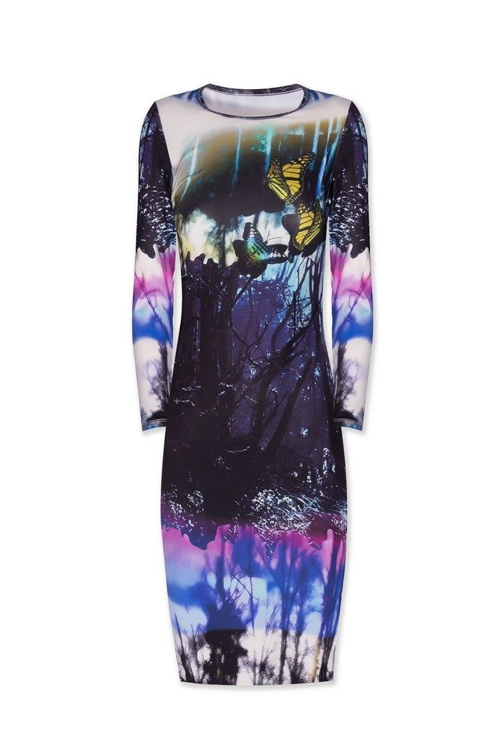 Vestido Ajustado manga larga estampado bosque