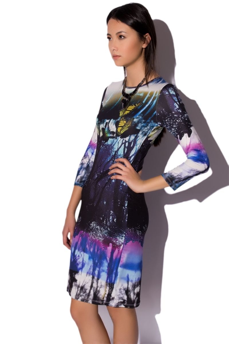 Vestido Ajustado manga larga estampado bosque