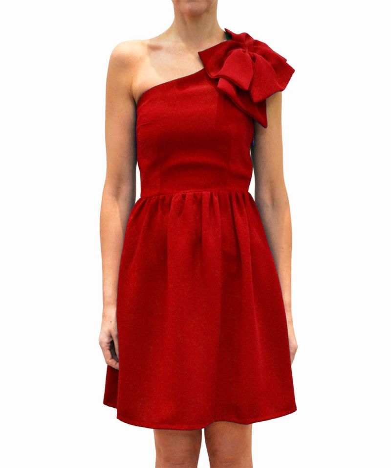 Vestido de fiesta corto asimétrico rojo