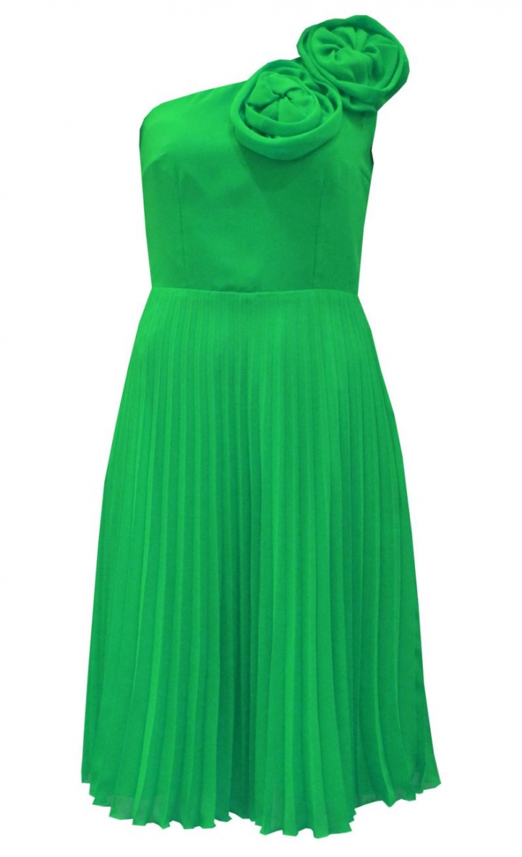 Vestido de fiesta plisado asimétrico midi verde