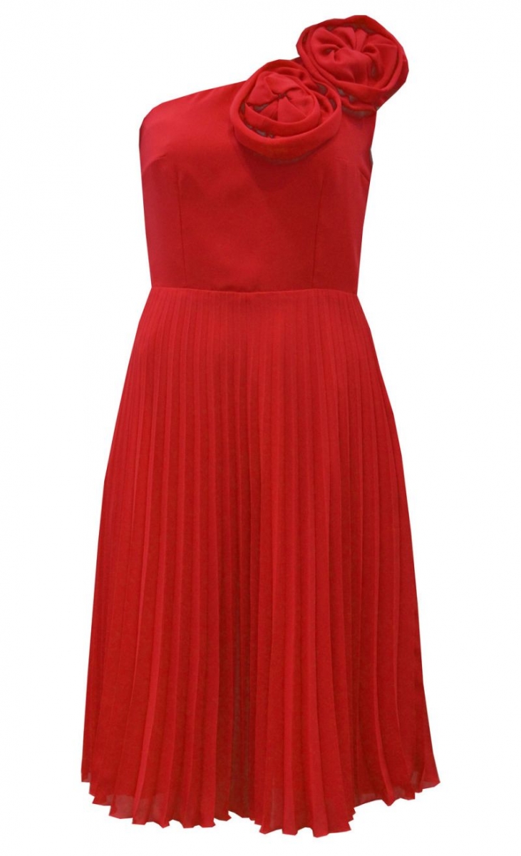 Vestido de fiesta plisado asimétrico midi rojo