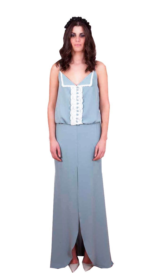 vestido largo lencero azul para boda fiesta comunion de bouret