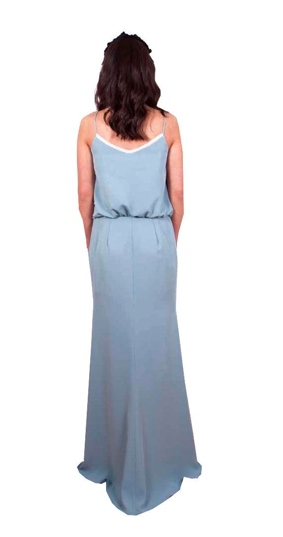 Blue long lencer dress to go to wedding christening Bouret party