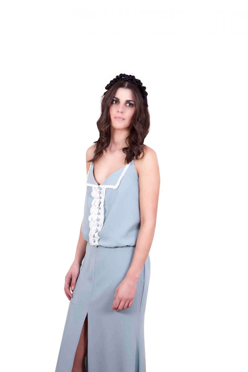 vestido largo azul lencero bouret para boda comunion fiesta