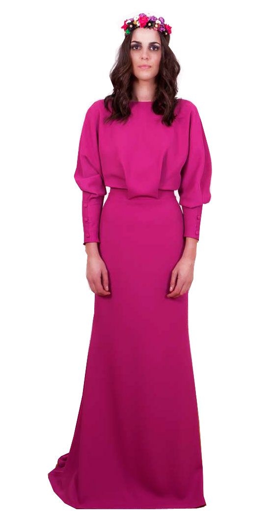 Vestido largo fucsia boda noche fiesta de bouret online