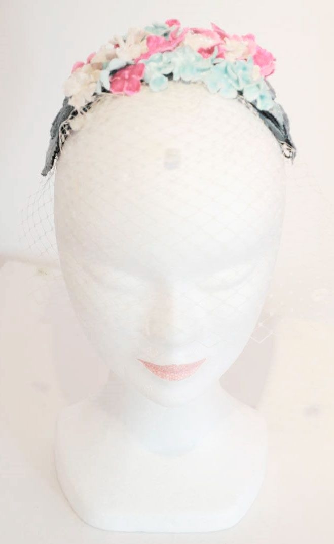 tocado diadema flores con redecilla boda comunion fiesta d ebouret