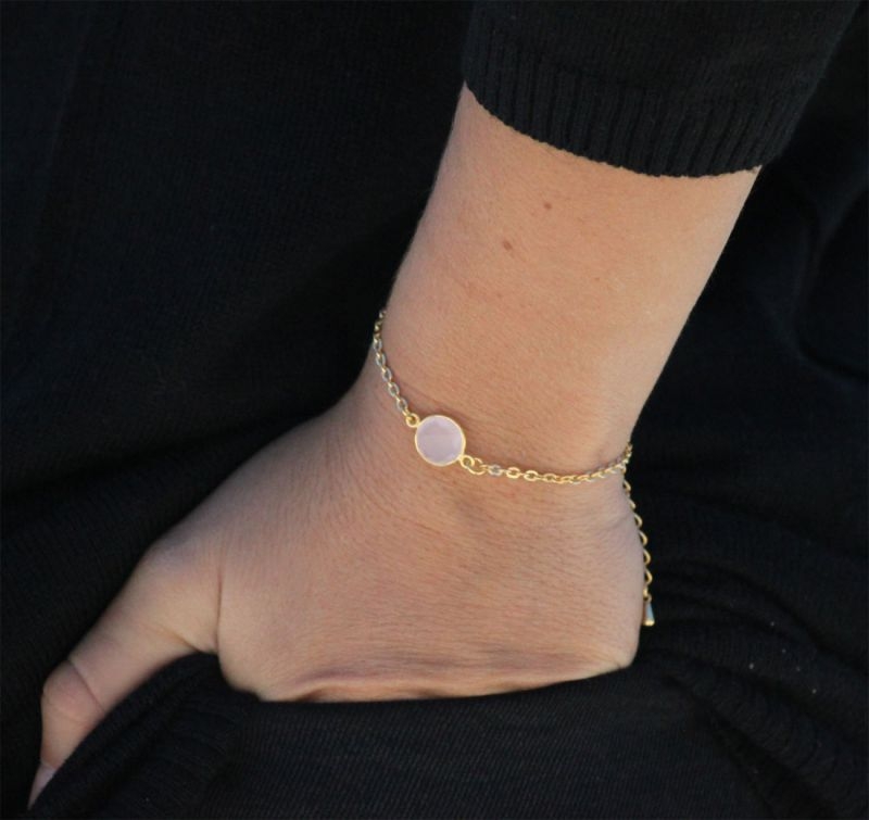 pulsera de oro y cuarzo rosa palo de 2enespiral