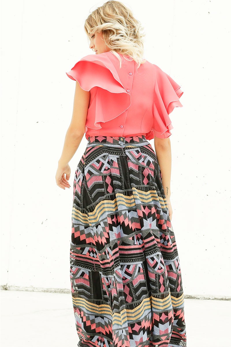 comprar online comprar falda larga negra con estampado etnico con hilos bordados para invitadas, bodas, bautizo, comunion, nochevieja, navidad, apparentia collection otono invierno 2016