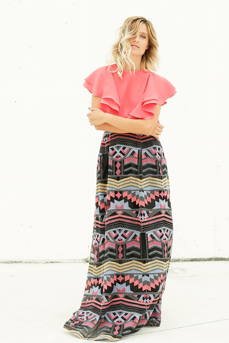 falda larga con estampado etnico color negro con hilos bordados para invitadas, bodas, bautizo, comunion, nochevieja, navidad, apparentia collection otono invierno 2016 online