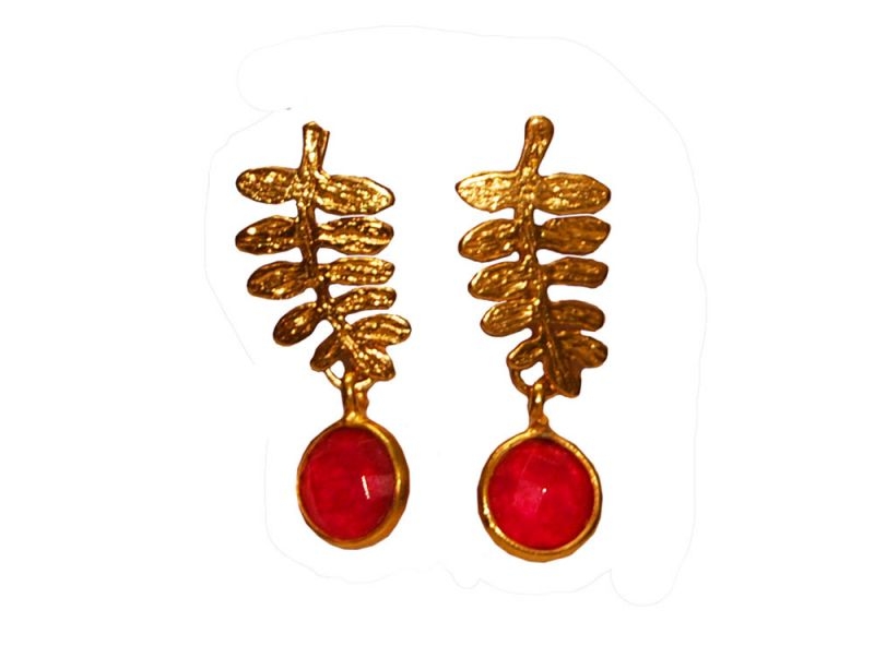 pendientes hojas con piedra natural roja joyas online 2enespiral