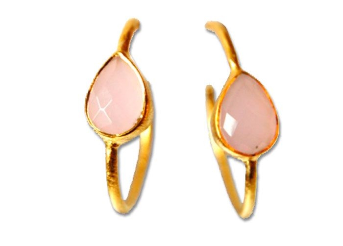 pendientes con forma de lagrima y piedra natural cuarzo rosa palo de 2enespiral