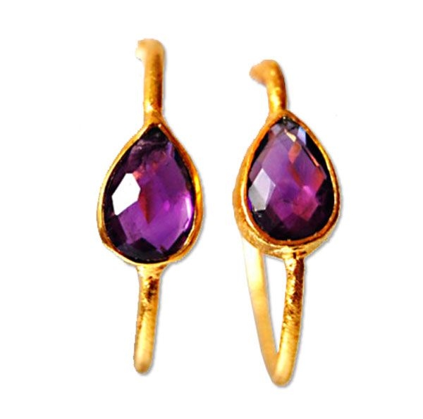 pendientes con forma de lagrima con piedra natural morada de 2enespiral