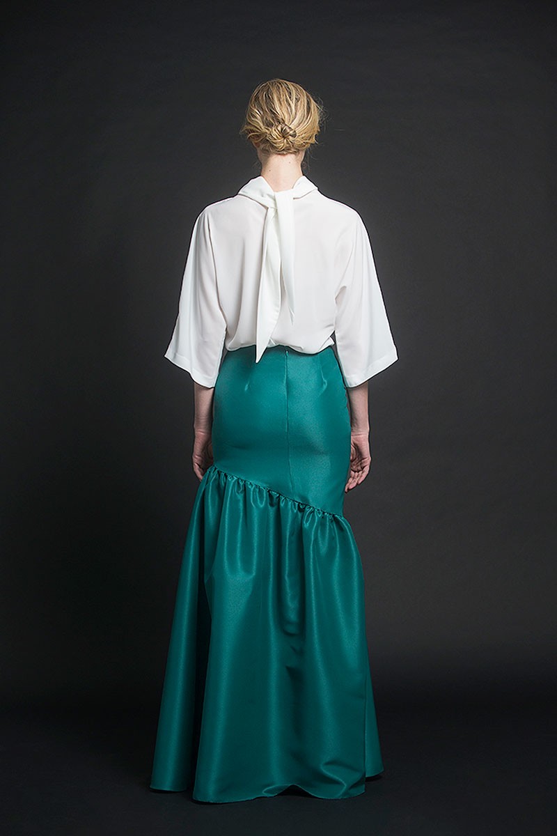 falda larga fruncida verde fiesta invitadabautizo fiesta comunion evento boda nochevieja shopping