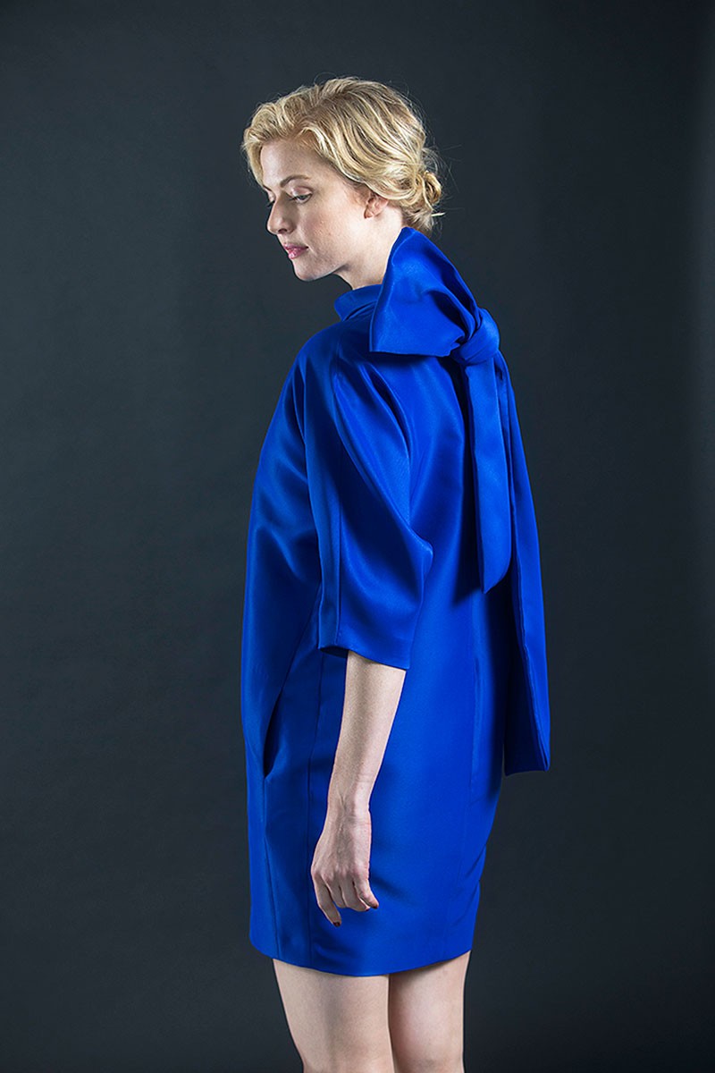 vestido corto azul fiesta lazo trasero manga codo comunion bautizo comprar online