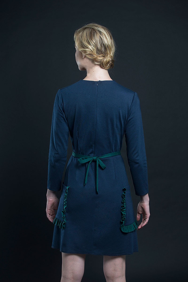 vestido azul marino corto ceñido punto roma corte cintura manga larga fiesta evento boda nochevieja shopping