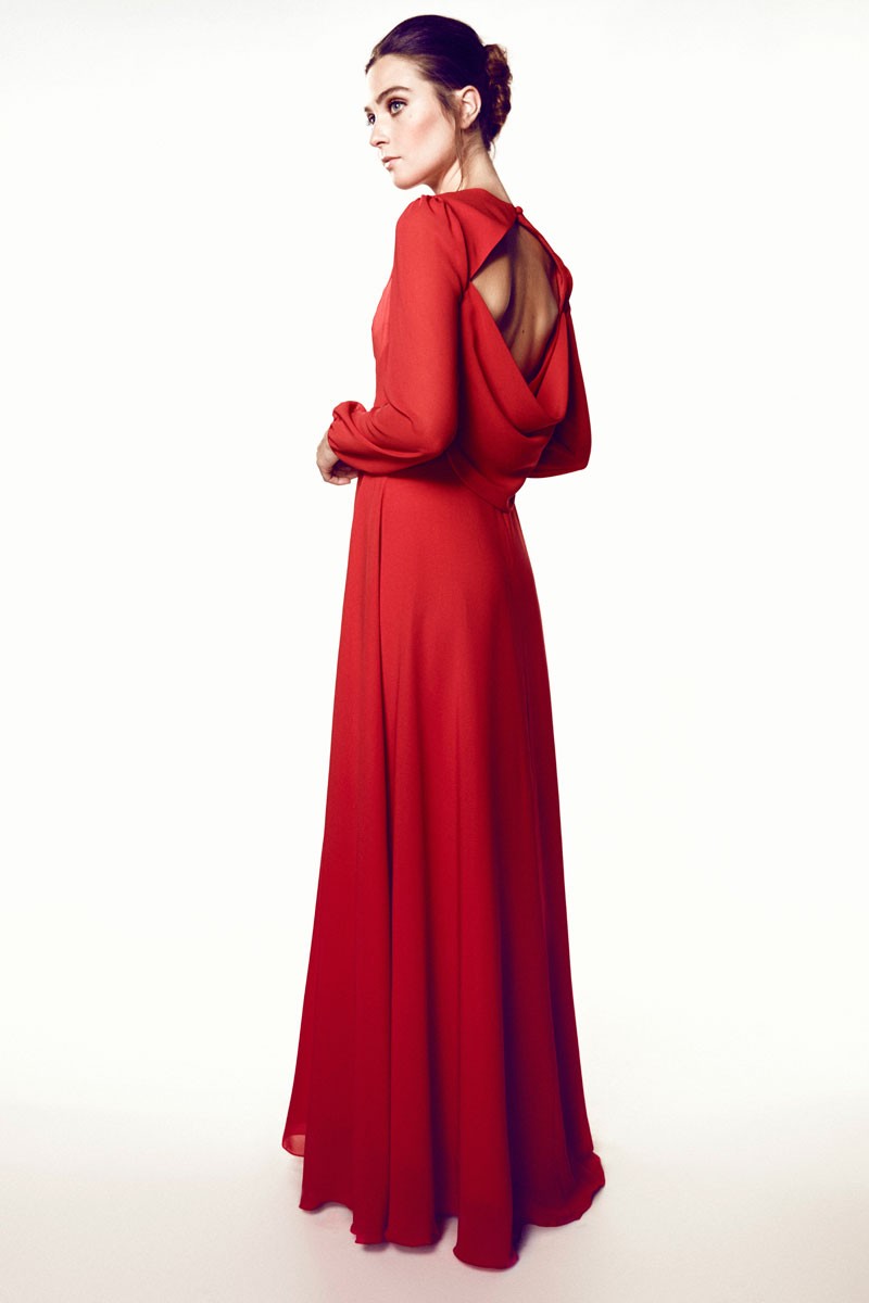 vestido fiesta rojo largo escote espalda manga larga evento comunion bautizo comprar online apparentia