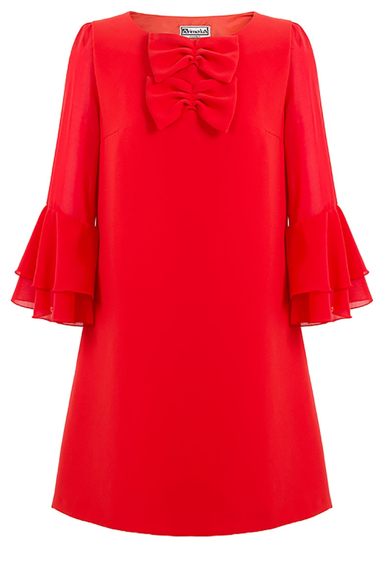 vestido rojo corto volantes manga larga gasa elegante fiesta nochevieja boda apparentia 