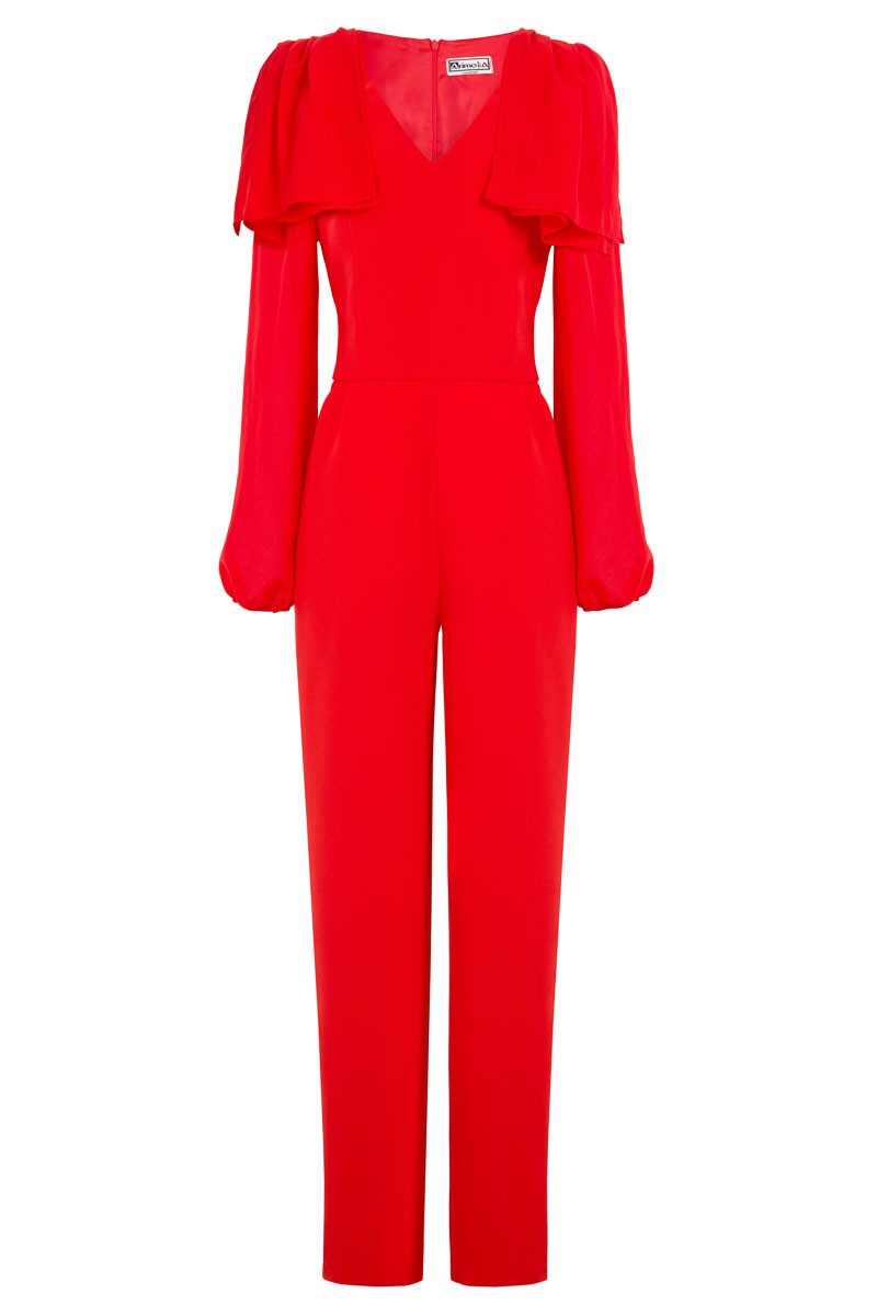 mono largo color rojo manga larga pantalon pitillo fiesta evento boda comunion nochevieja 