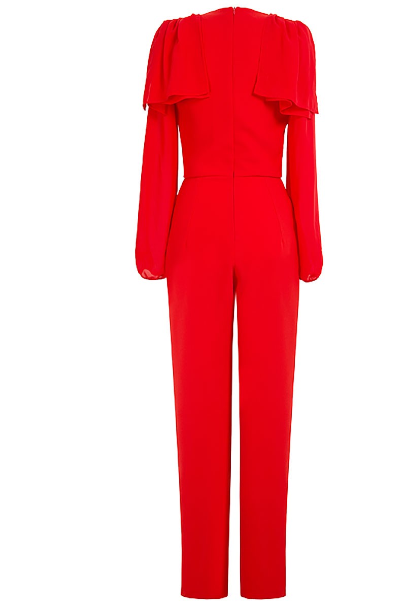mono rojo largo pitillo crepe bolsillos boda fiesta comunion nochevieja evento shopping comprar online