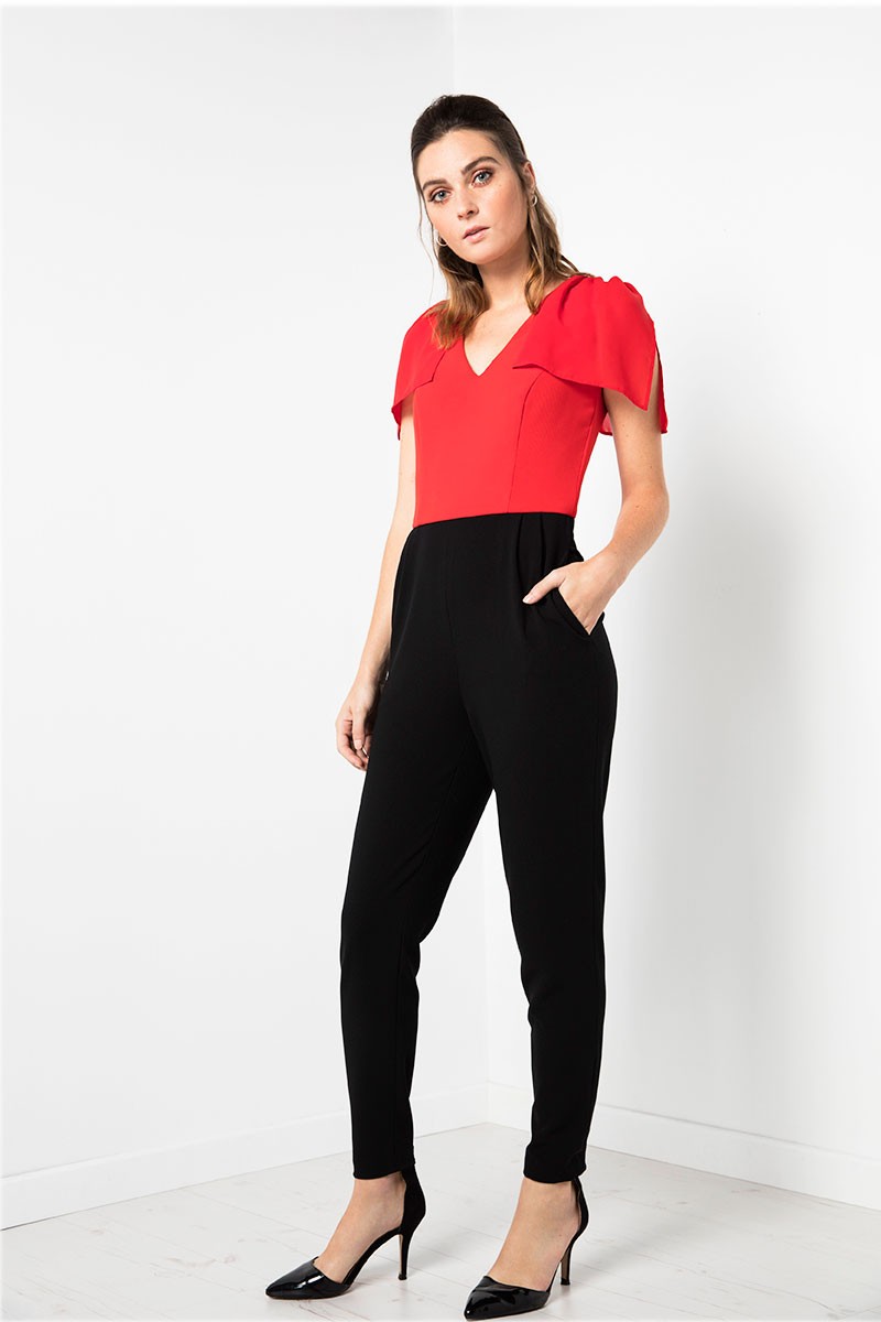 mono bicolor largo rojo negro manga corta pantalon pitillo fiesta evento nochevieja shopping