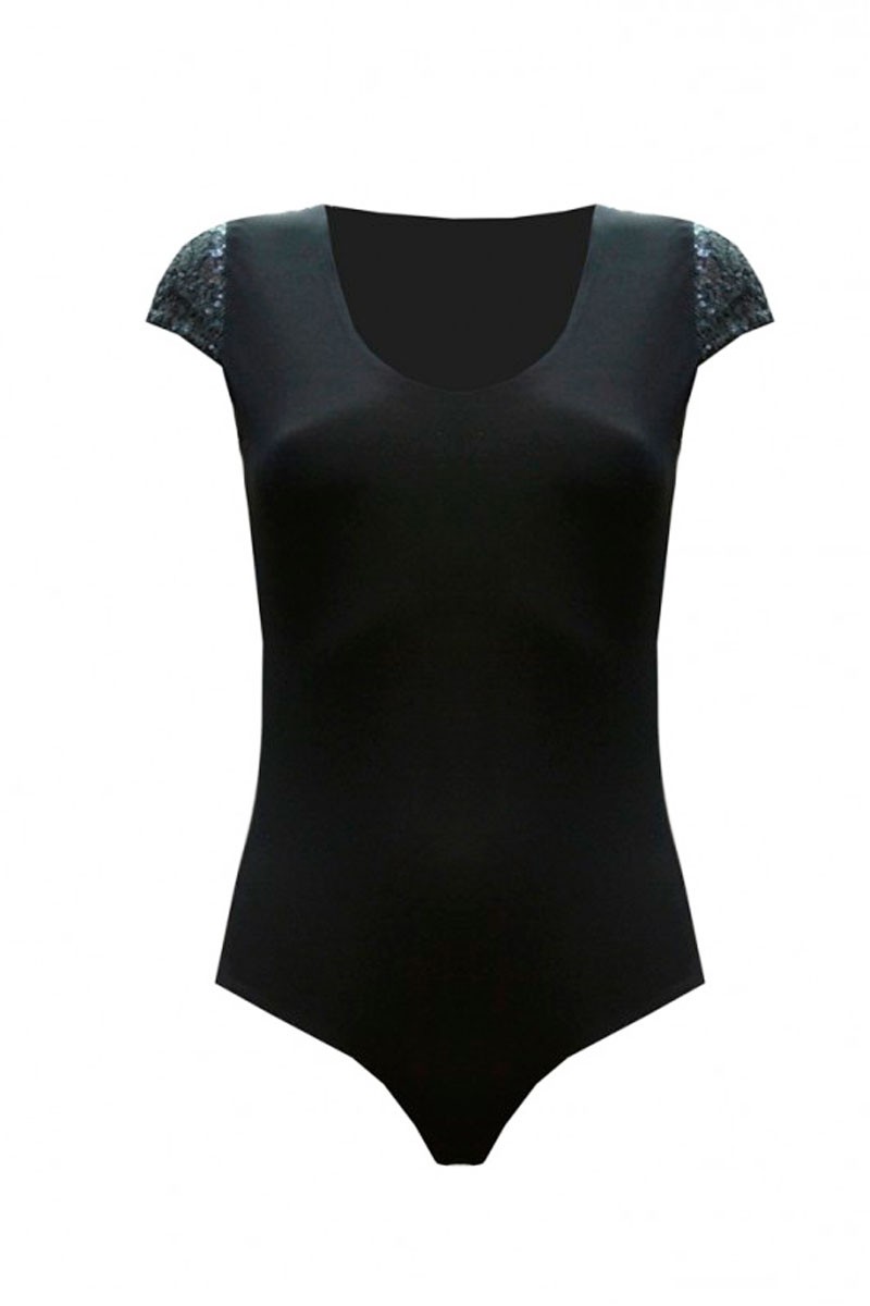body negro manga corta lentejuelas punto de seda fiesta evento nochevieja apparentia
