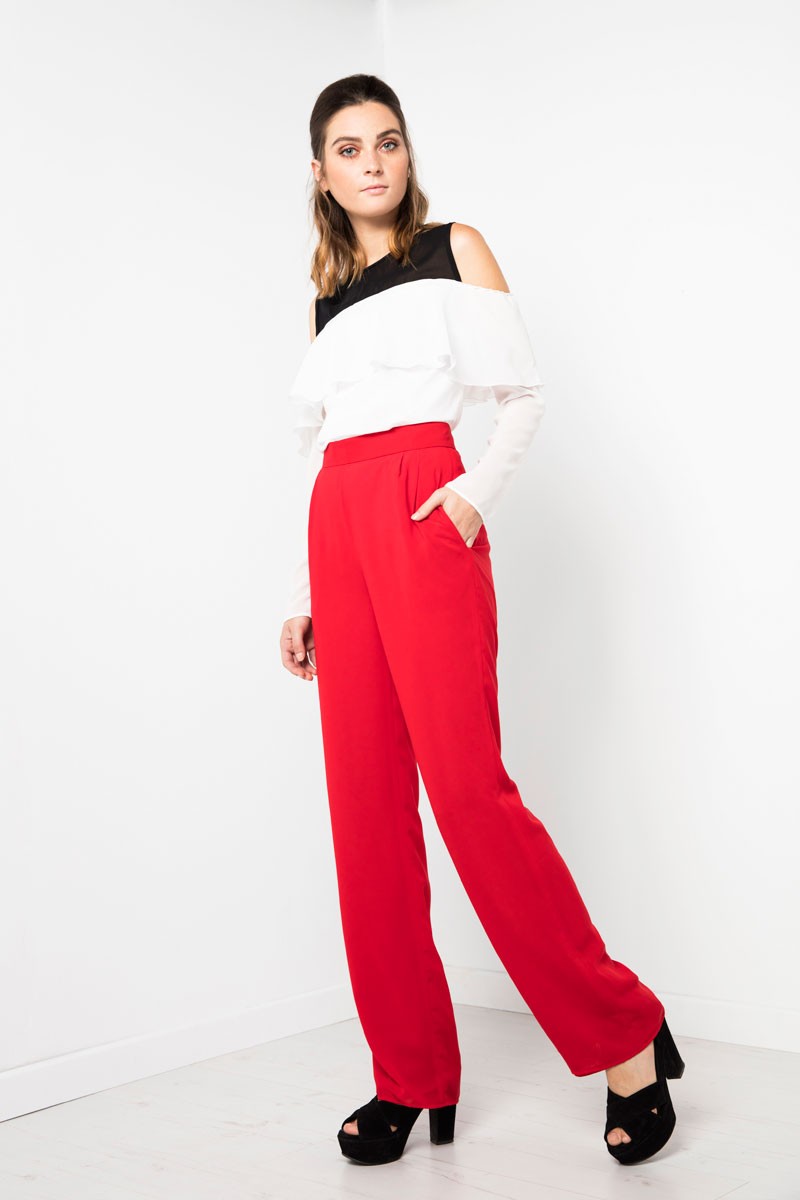 pantalon recto fiesta de gasa rojo boda bautizo comunion nochevieja shopping