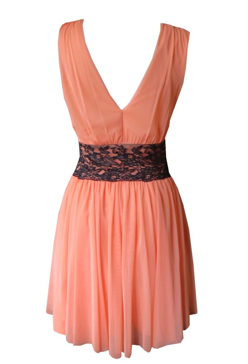 vestido corto fiesta coral con falda de tul