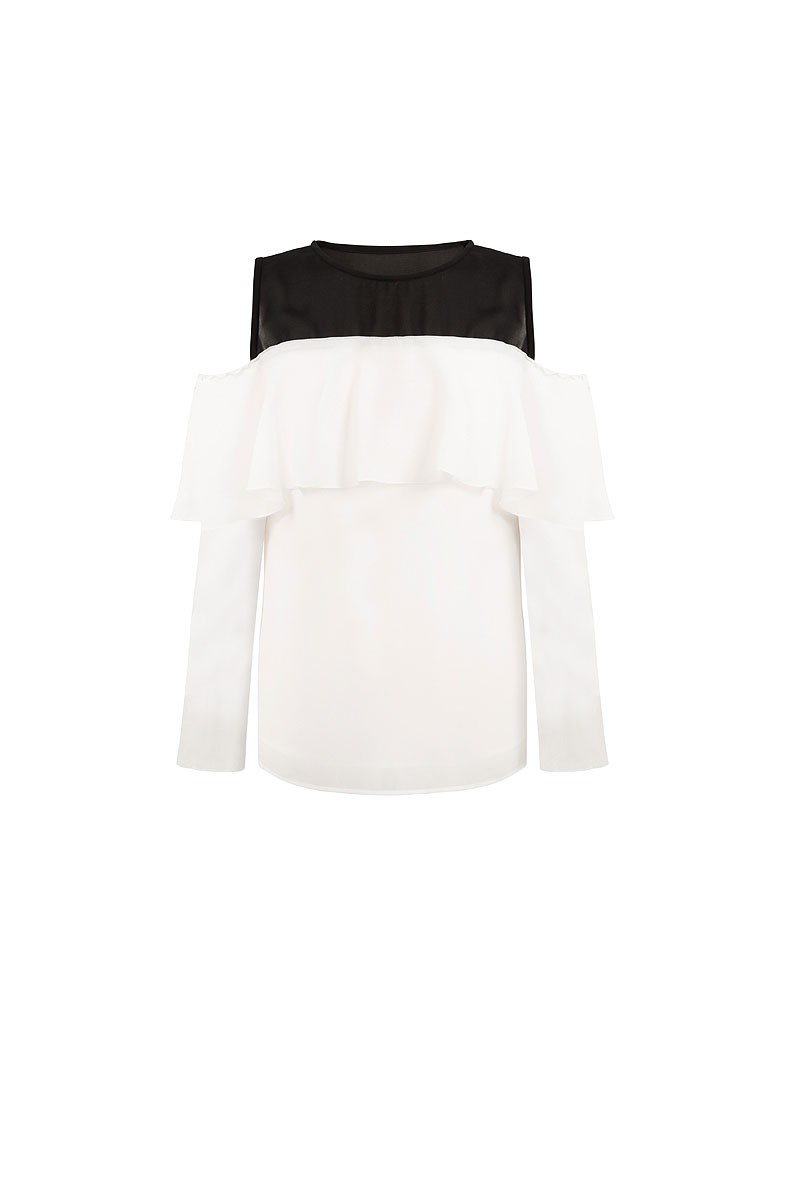 blusa manga larga blanca escote negra boda fiesta comprar online