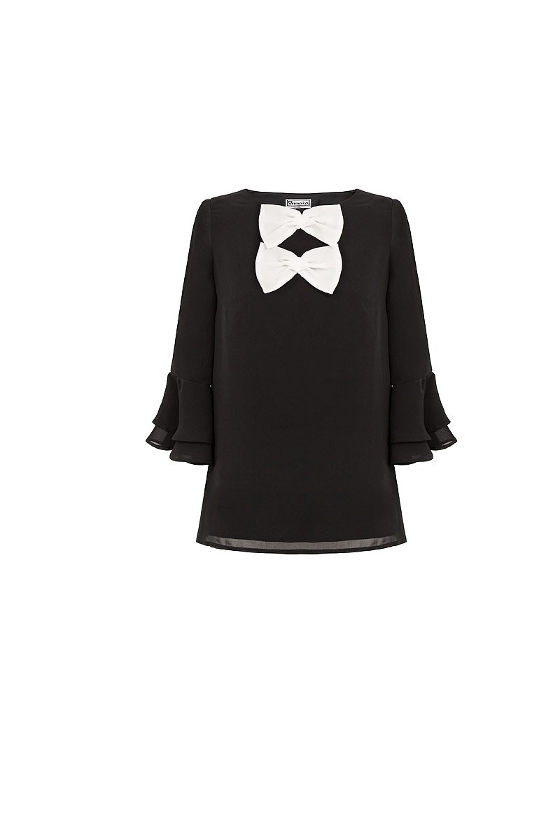 blusa negra y blanca manga larga volantes lazos negros fiesta evento ocasion boda bautizo comunion shopping
