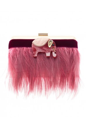 clutch fiesta laton dorado pluma rosa elefante nacar fiesta boda apparentia nochevieja shopping