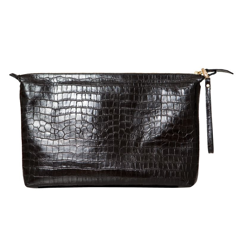 cartera de mano piel grabada coco negra