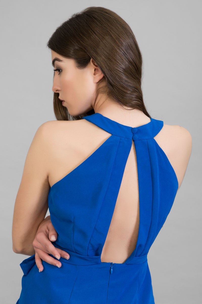 vestido fiesta escote halter espalda descubierta azul shopping invitada fiesta boda