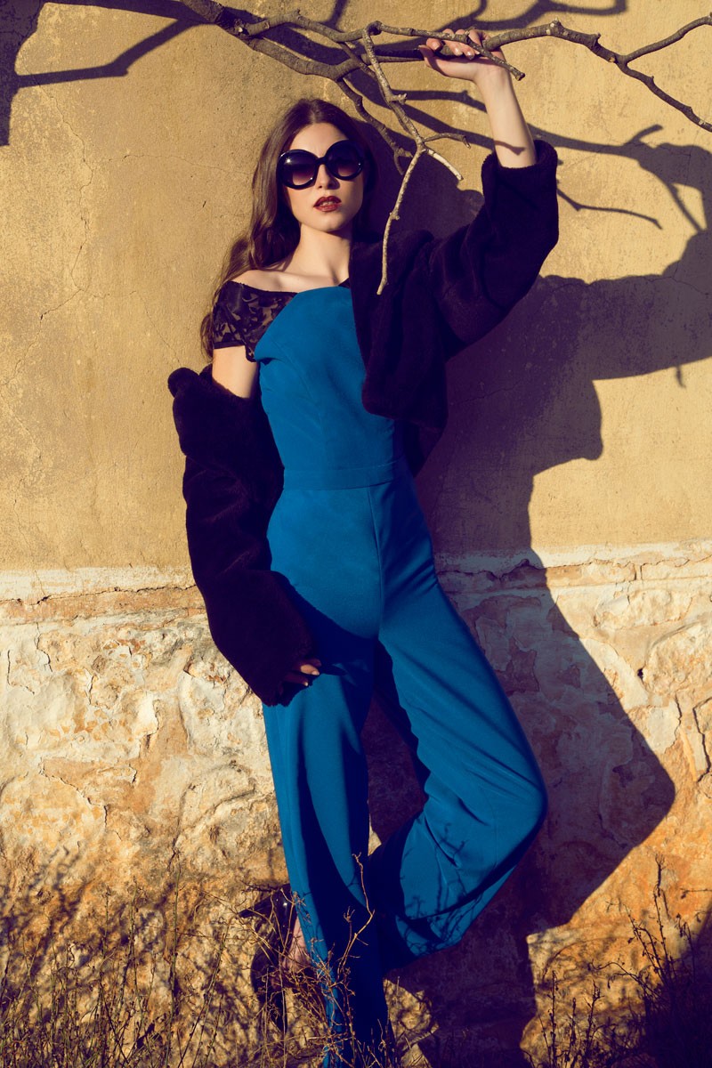 jumpsuit largo azul fiesta nochevieja boda encaje evento apparentia pernera ancha